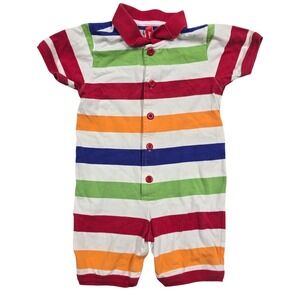 Hanna Andersson Baby Romper 70 6-12 Vintage Bright Striped Polo Shortall 90s